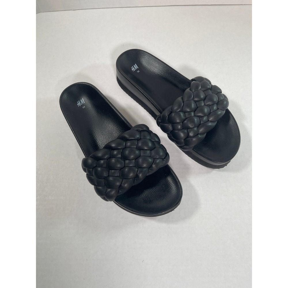 HM Black Braided Puffy Strap Platform Slide Sandals Womens Size 36 US 6 - Picture 7 of 12